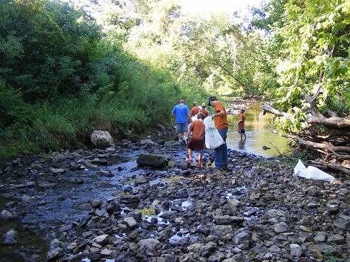Volunteers cleaning up creek